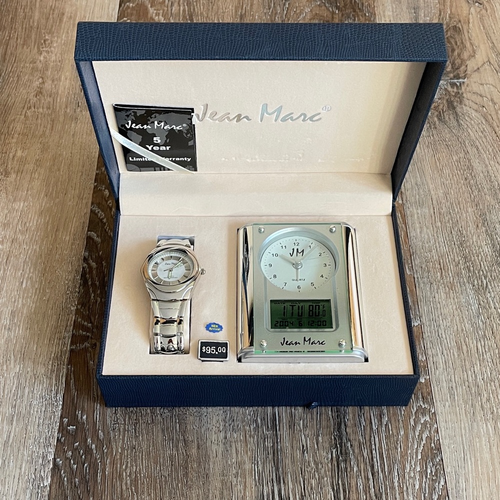 Jean Marc stainless steel Watch and Clock and thermometer Set